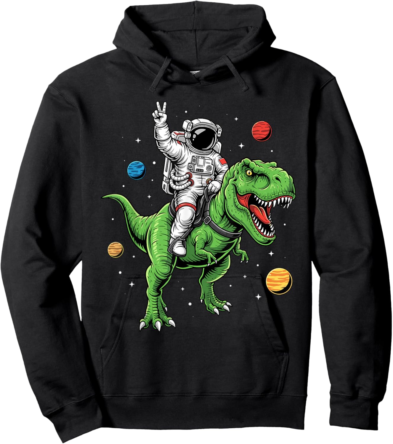 Astronaut Riding Dinosaur Outer Space Cosmic Spaceman Kids Hoodie - Hoodie | Black