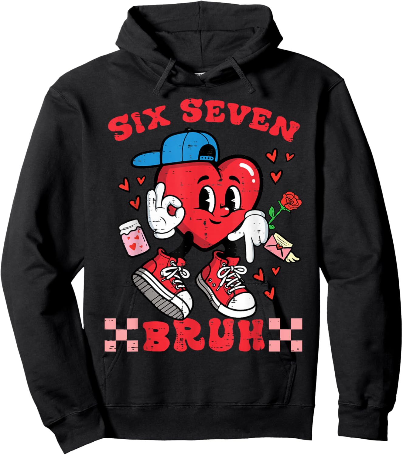 Six Seven Bruh Heart 67 6 7 Valentines Day Kids Boys Youth Hoodie - Hoodie | Black