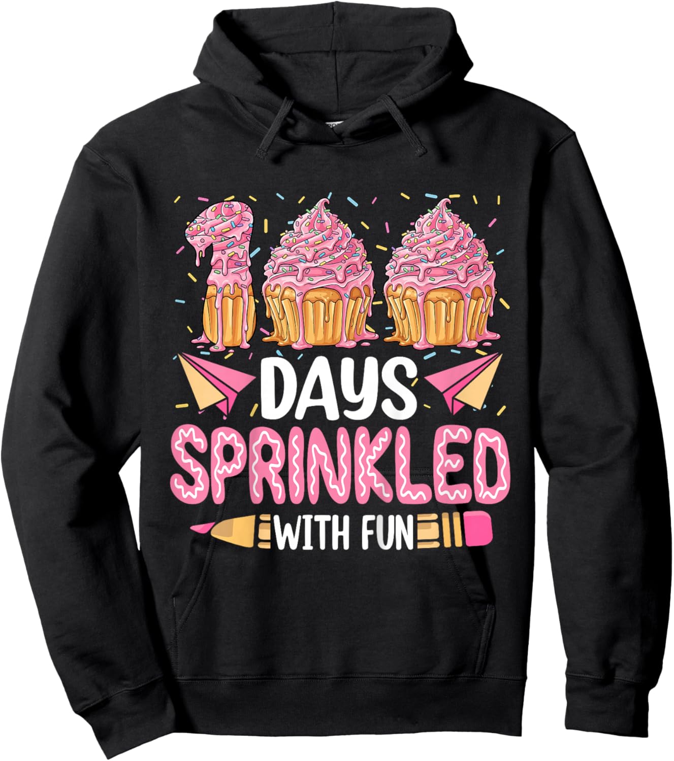 100 Days Sprinkled with Fun Cupcake 100th Day of School Girl Hoodie - Hoodie | Black