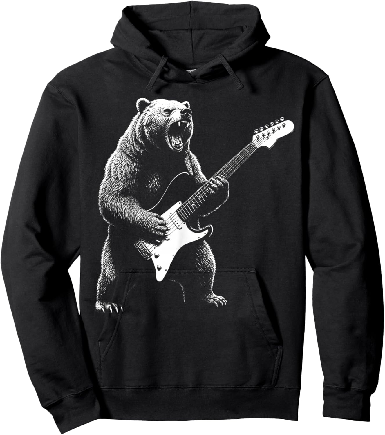 Retro Bear Playing Bass Guitar Lovers Christmas Hoodie - Hoodie | Black