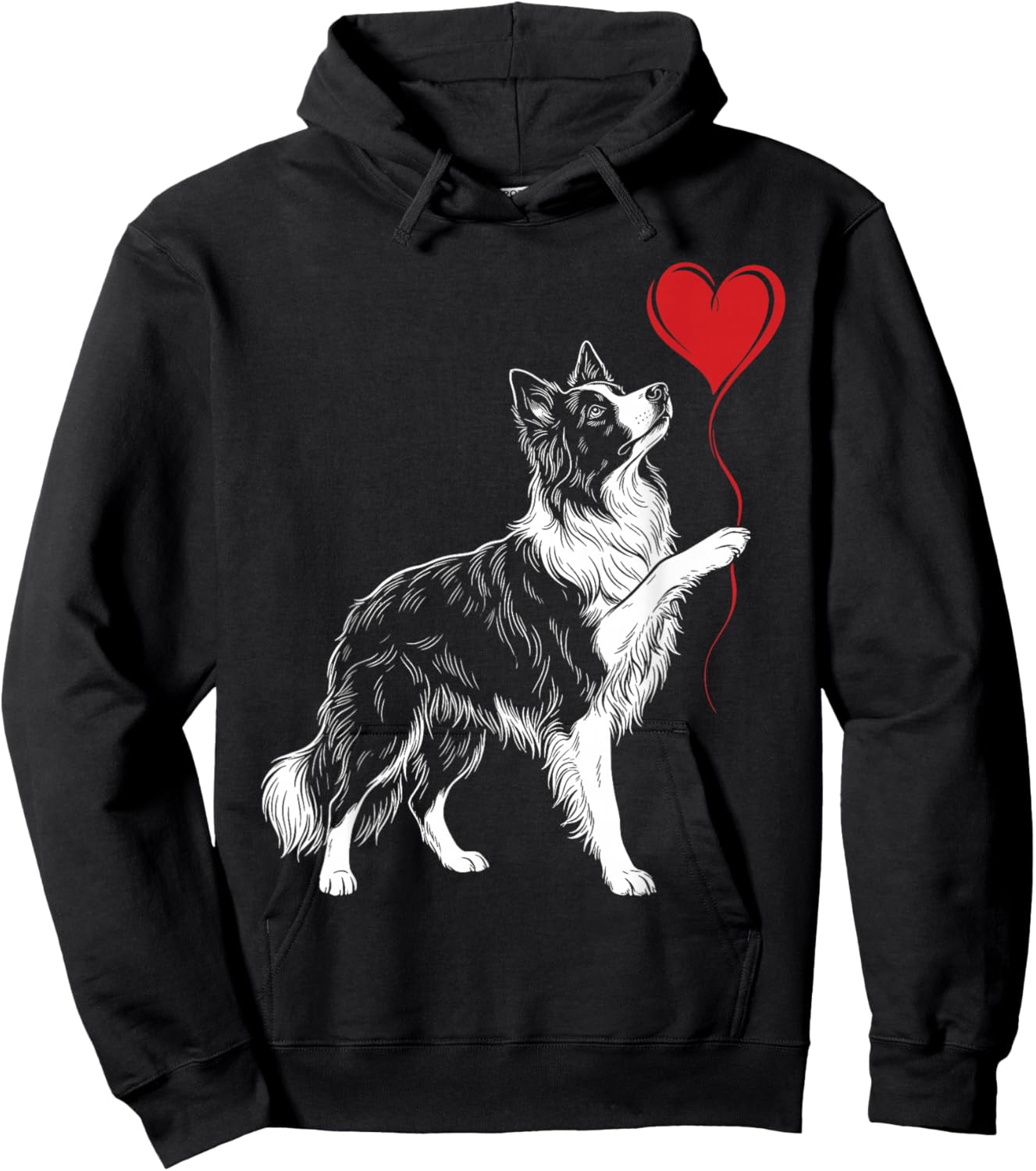 Border Collie Lover Dog Art Holding Heart Valentines Hoodie - Hoodie | Black