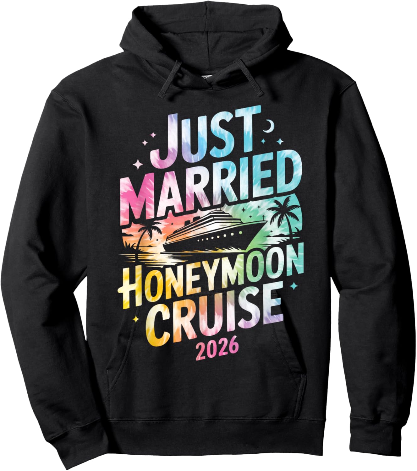Just Married Honeymoon Cruise 2026 Trip Retro Tie Dye Hoodie - Hoodie | Black