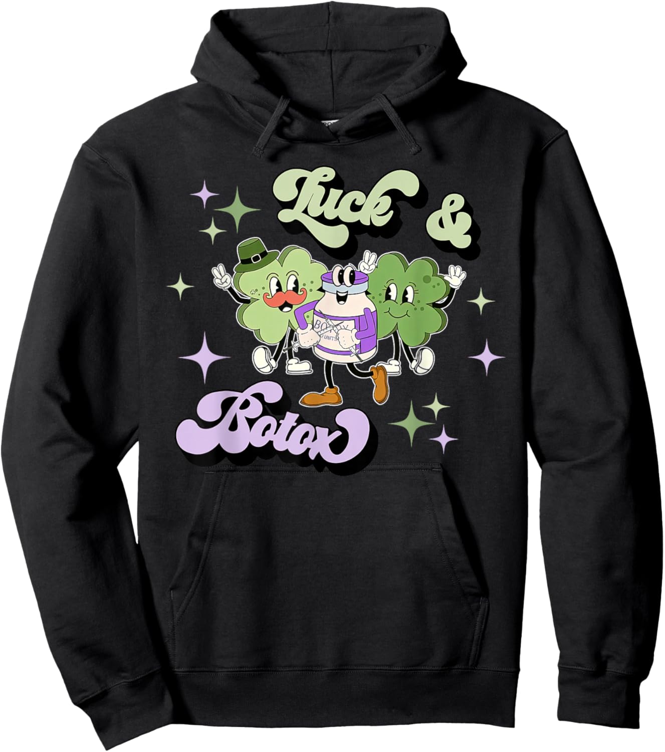 Luck and Botox Funny Shamrock Nurse Injector St Patricks Day Hoodie - Hoodie | Black