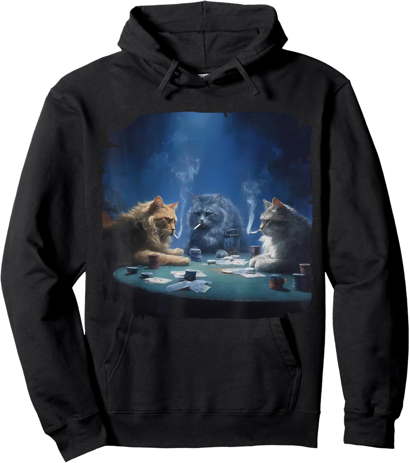 Funny Cats Smoking Playing Poker Gambling Pot Cards Meme Hoodie - Hoodie | Black