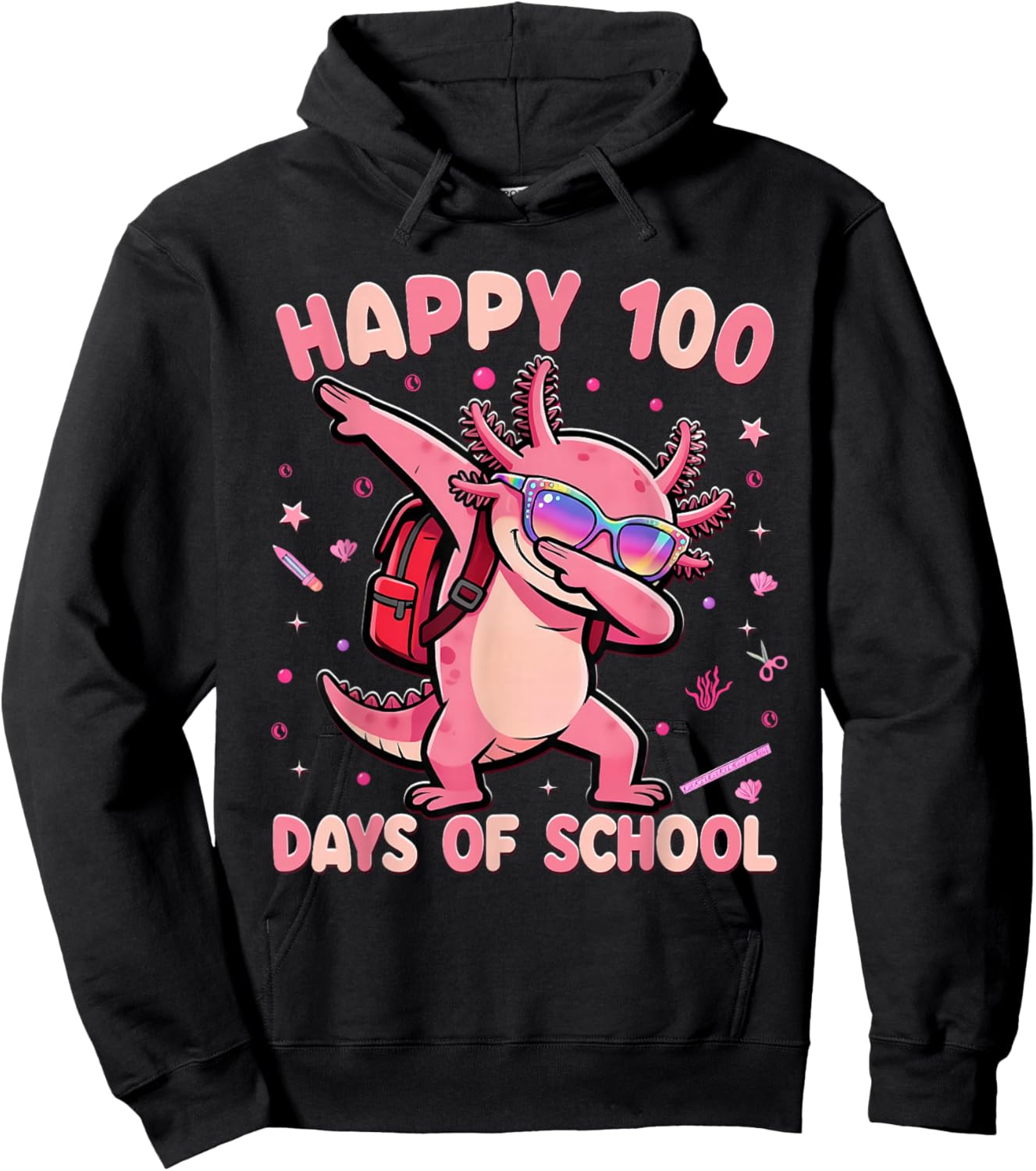 Happy 100 Days is Axolotl Lover 100th Day of School Hoodie - Hoodie | Black