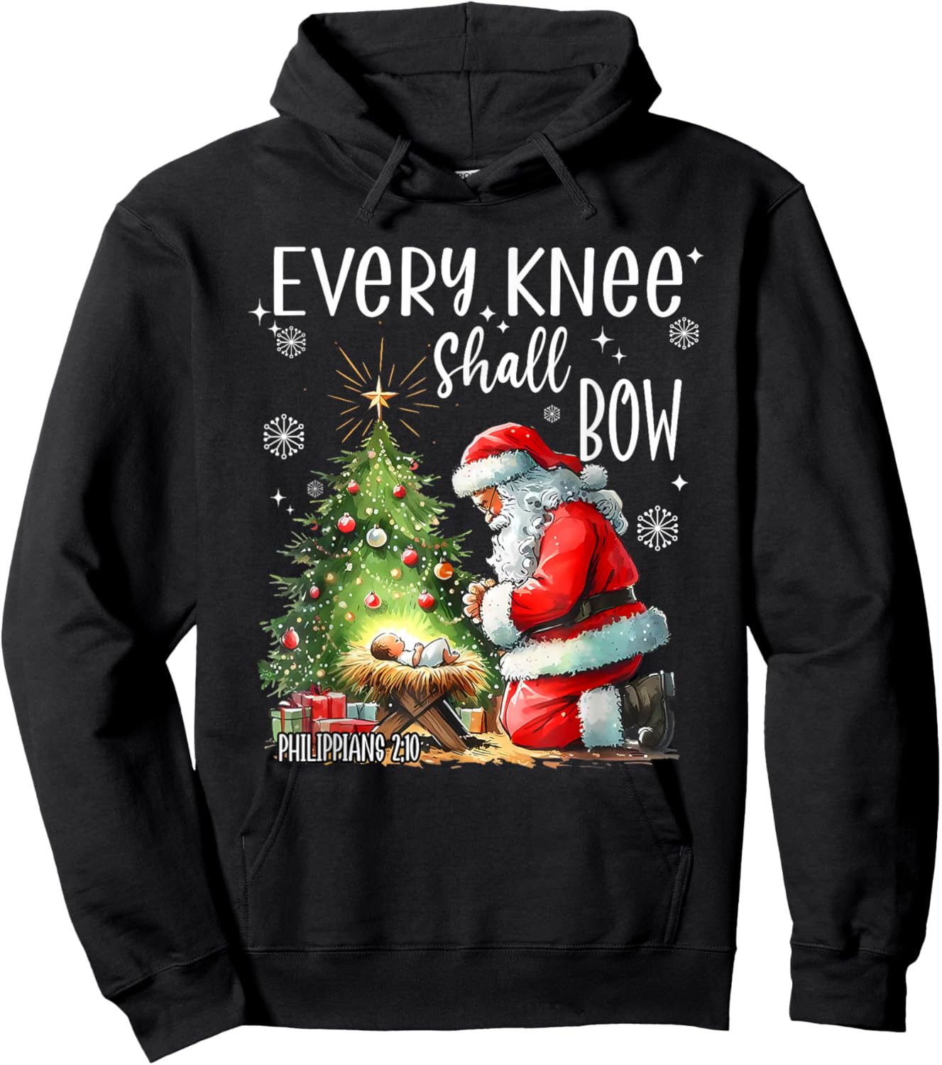 Every Knee Shall Bow, Kneeling Santa Baby Jesus Christian Hoodie - Hoodie | Black