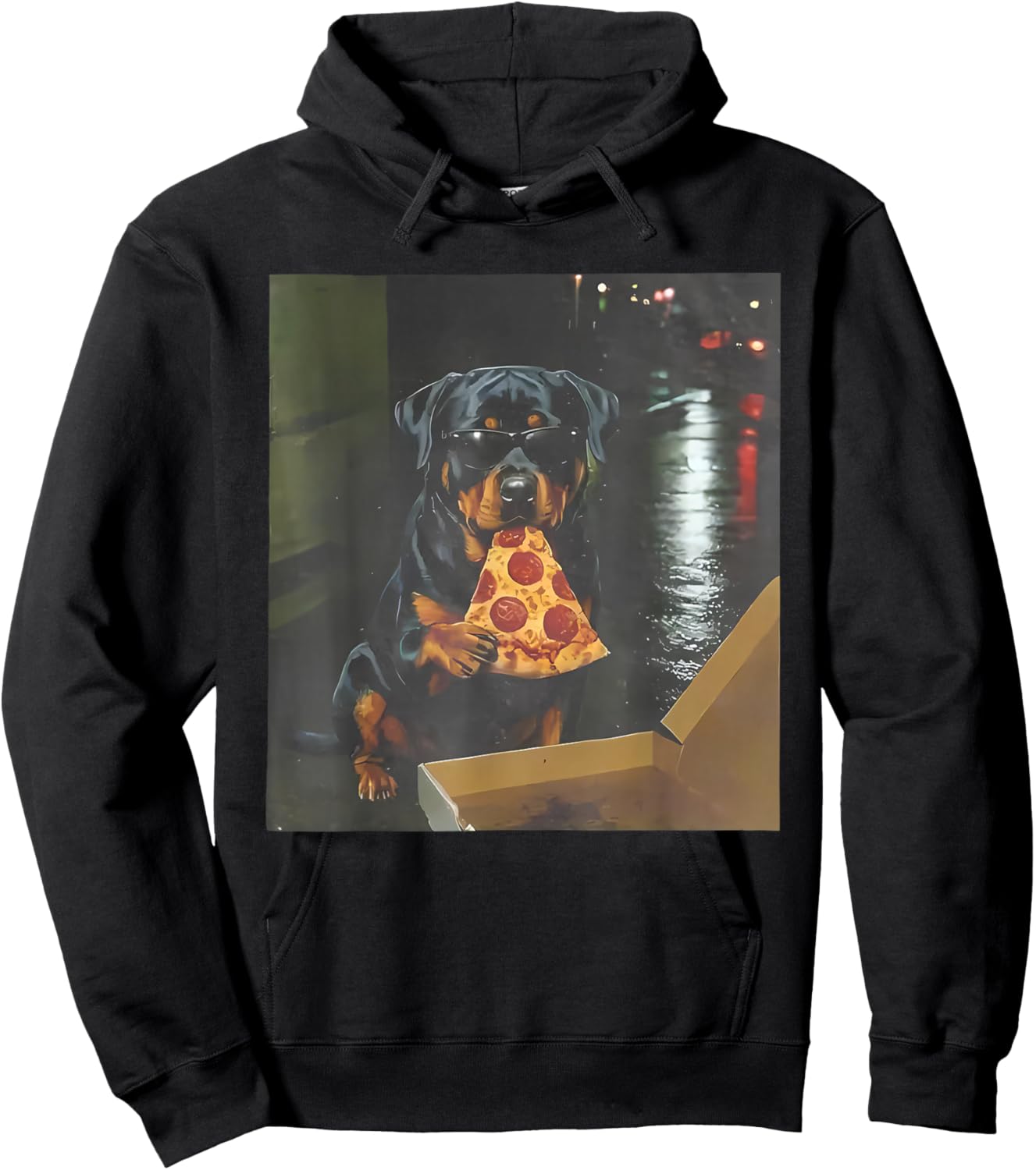 Dog Eating Pizza Funny Rottweiler Meme Hoodie - Hoodie | Black