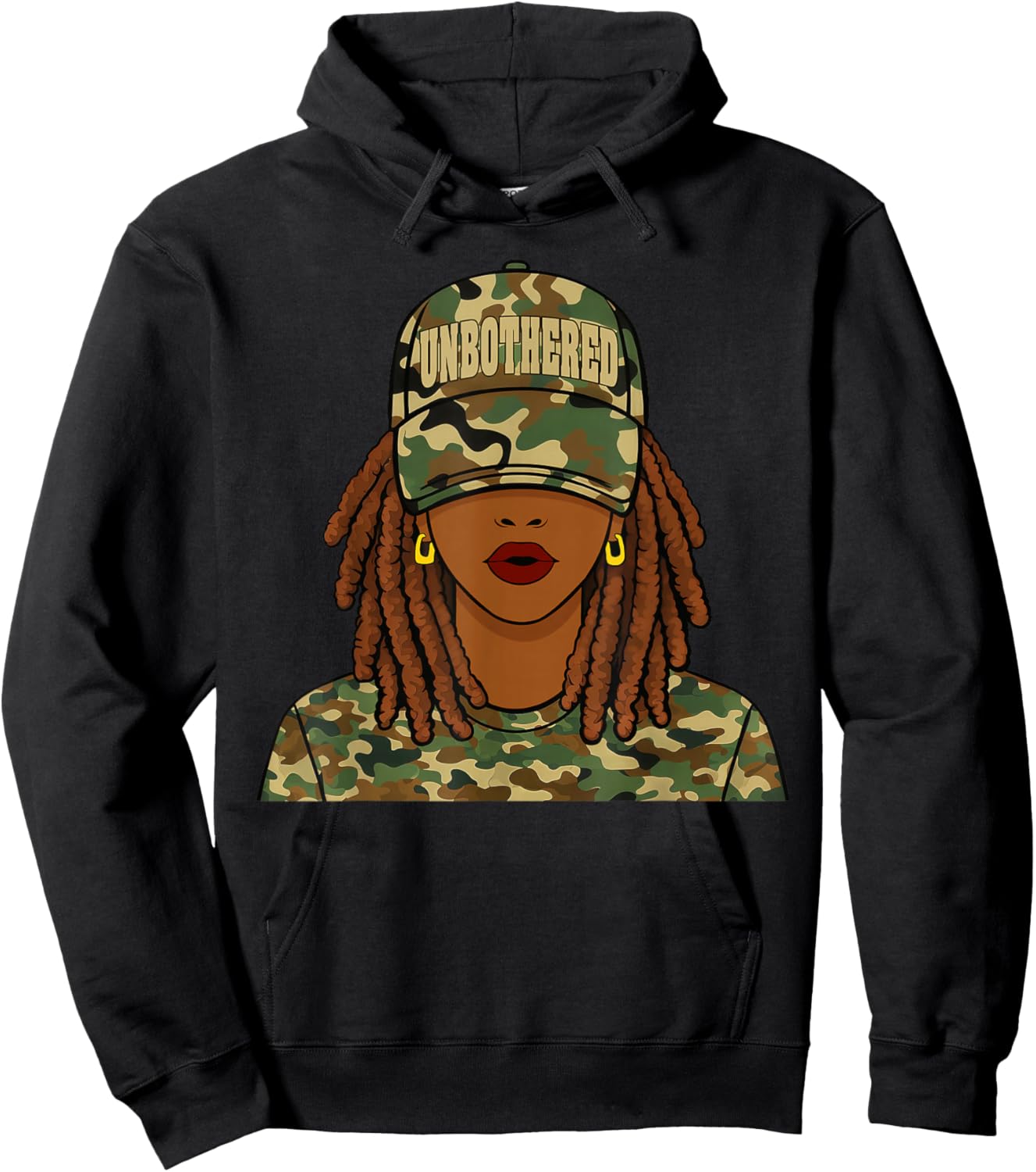 Unbothered Loc'd Girl Woman Camo Cap Black Women Hoodie - Hoodie | Black