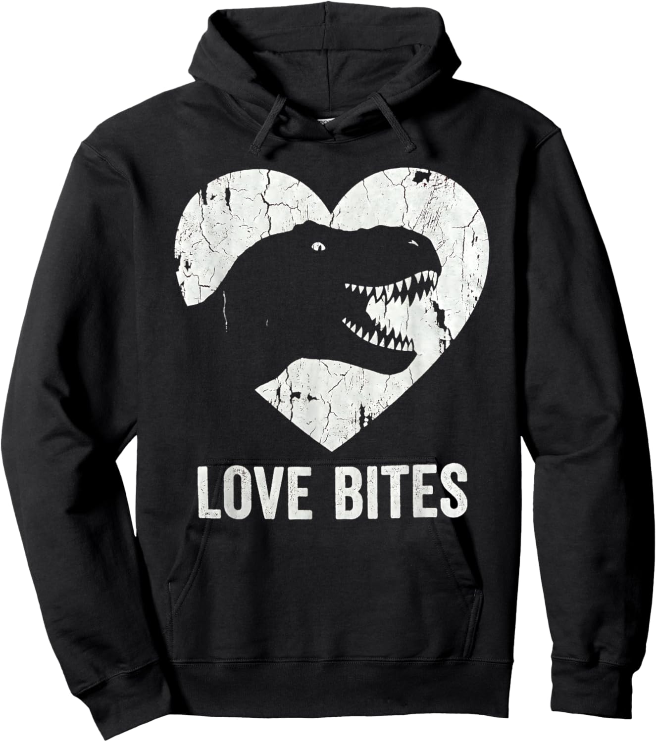 Love Bites T-Rex Dinosaur Funny Retro Grunge Paleontology Hoodie - Hoodie | Black