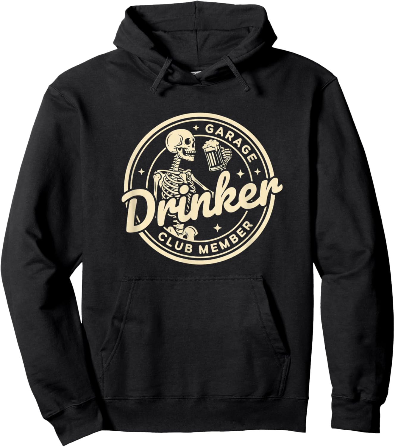 Garage Drinker Club Member Funny Beer Drinking Skeleton Hoodie - Hoodie | Black