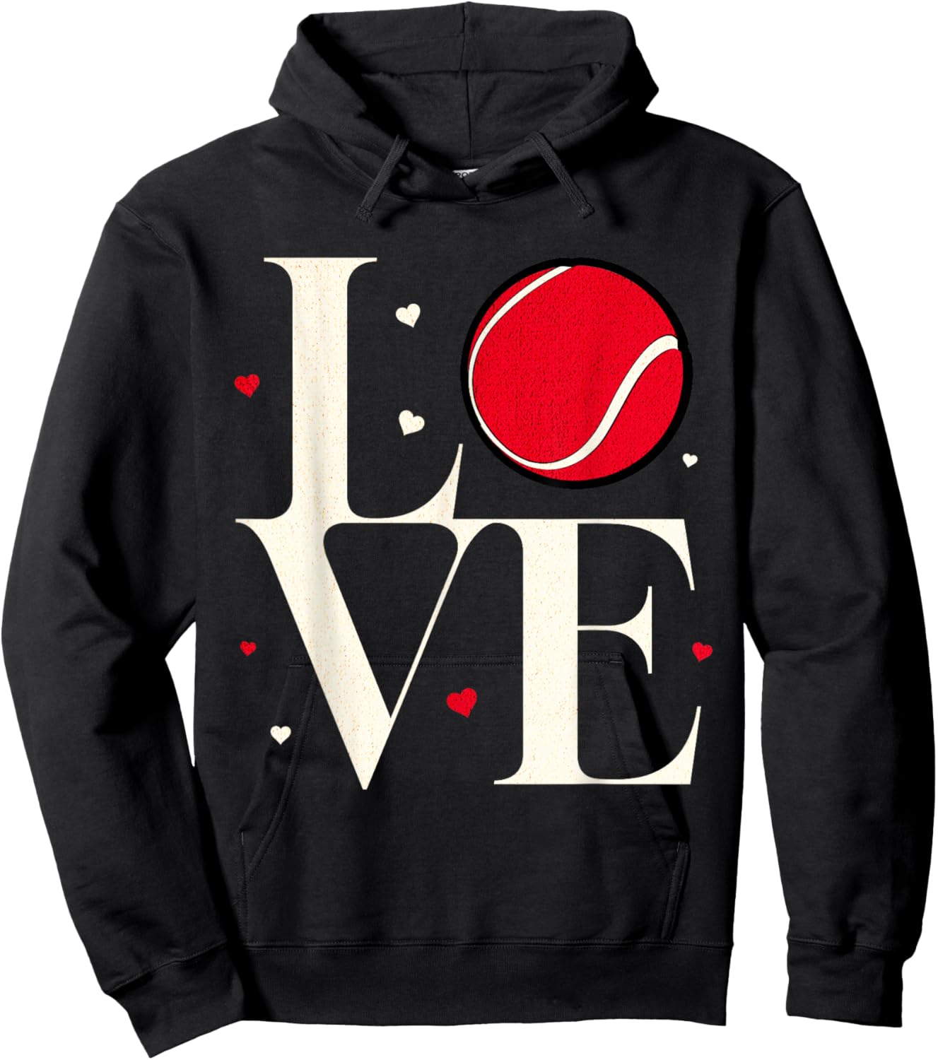 Love Tennis Valentines Day Cute Red Heart Hoodie - Hoodie | Black