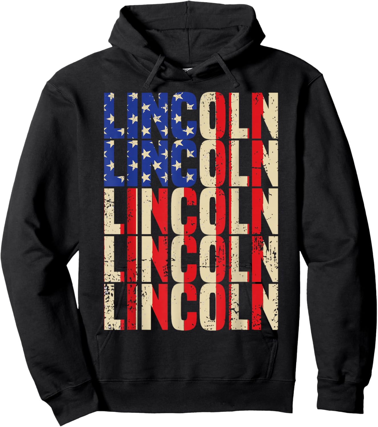 Lincoln First Name Boy Men American Flag Vintage Style USA Hoodie - Hoodie | Black