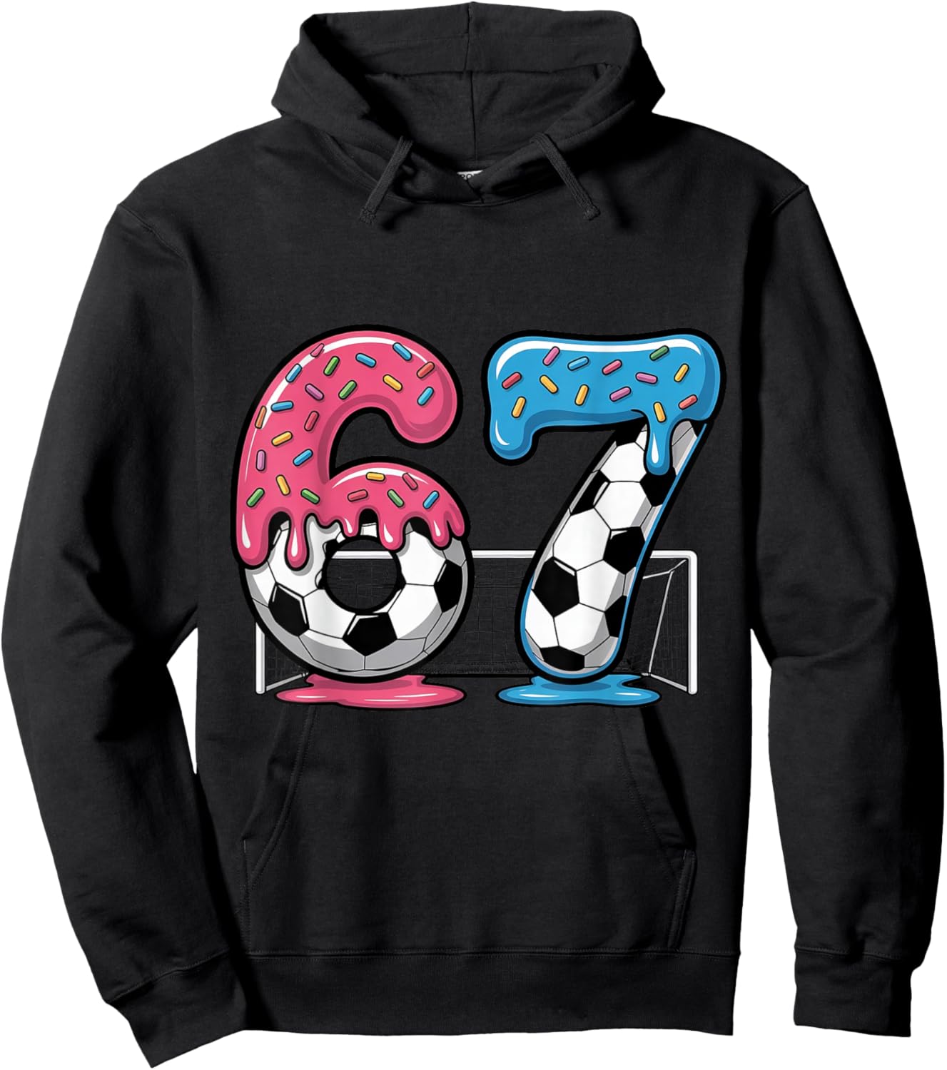 67 Soccer Sport Fan Ice Cream Dripping 6 7 Six Seven Soccer Hoodie - Hoodie | Black
