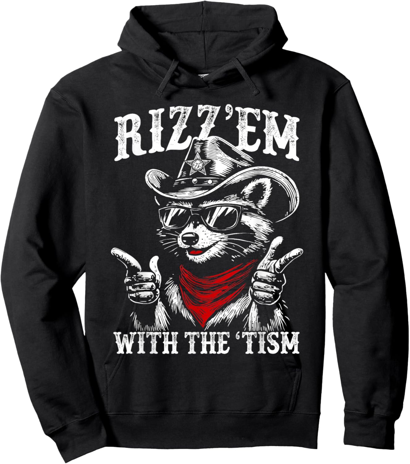 Funny Rizz Em with The Tism Autism Meme Autistic Raccoon Hoodie - Hoodie | Black