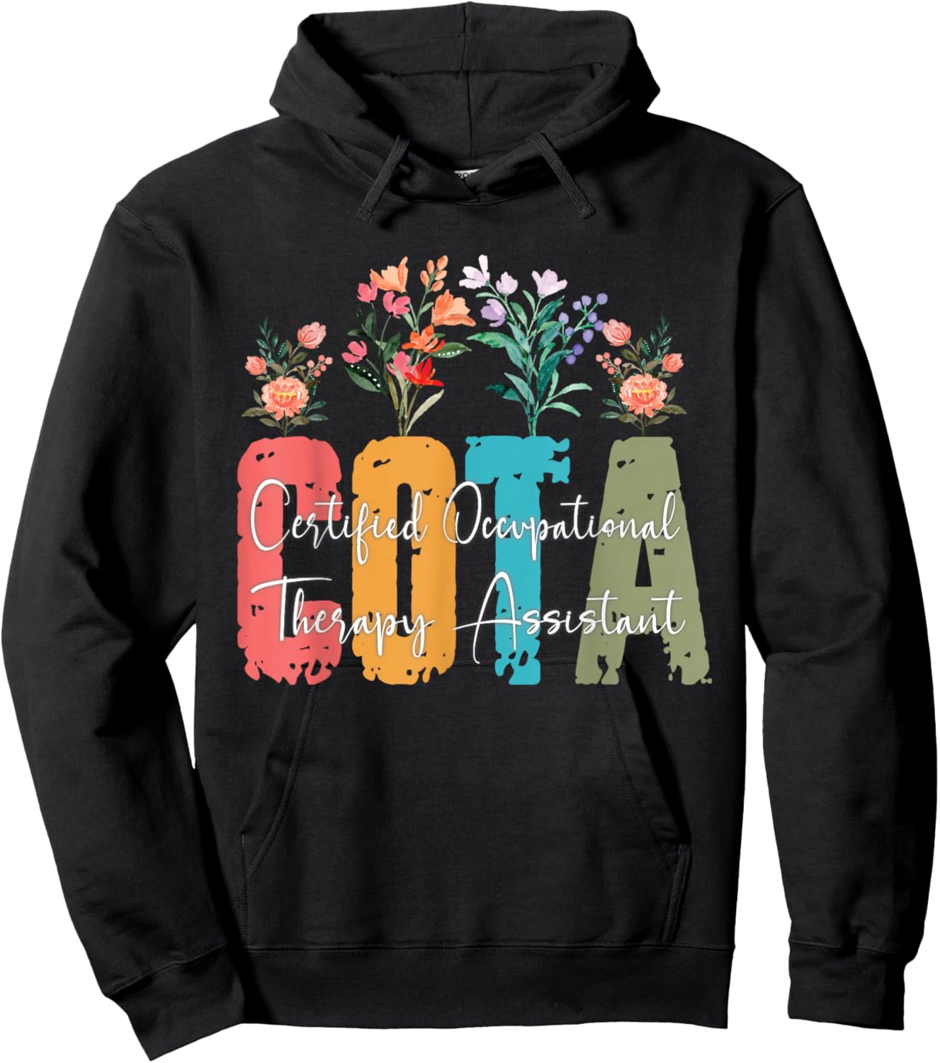 COTA Certified Occupational Therapy Assistant Groovy Flowers Hoodie - Hoodie | Black