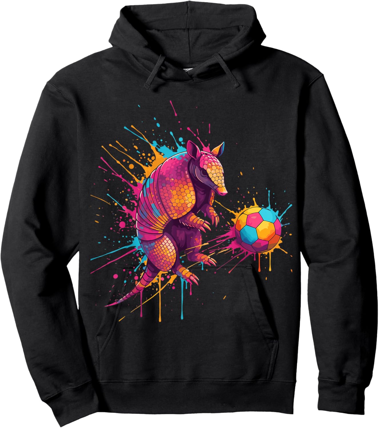 Soccer Player Armadillo Art Paint Splatter Hoodie - Hoodie | Black
