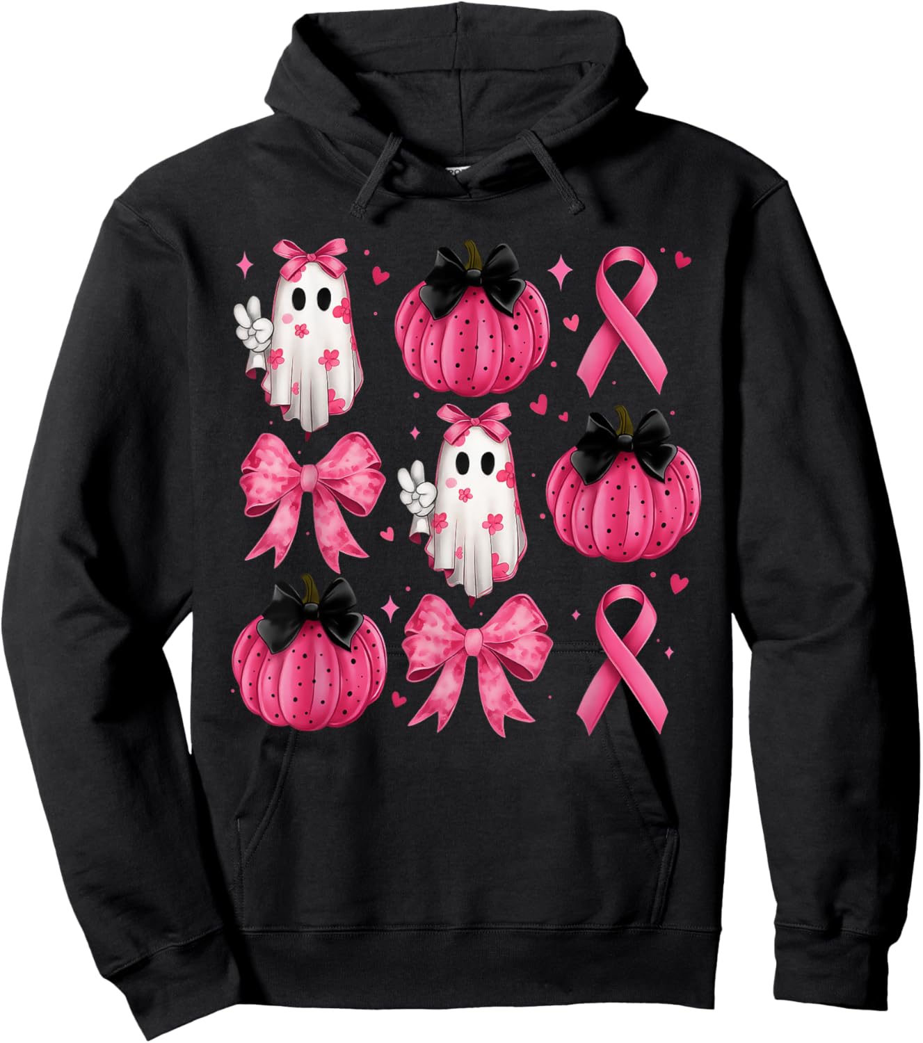 Breast Cancer Awareness Pink Pumpkin Ghost Women Men Kids Hoodie - Hoodie | Black
