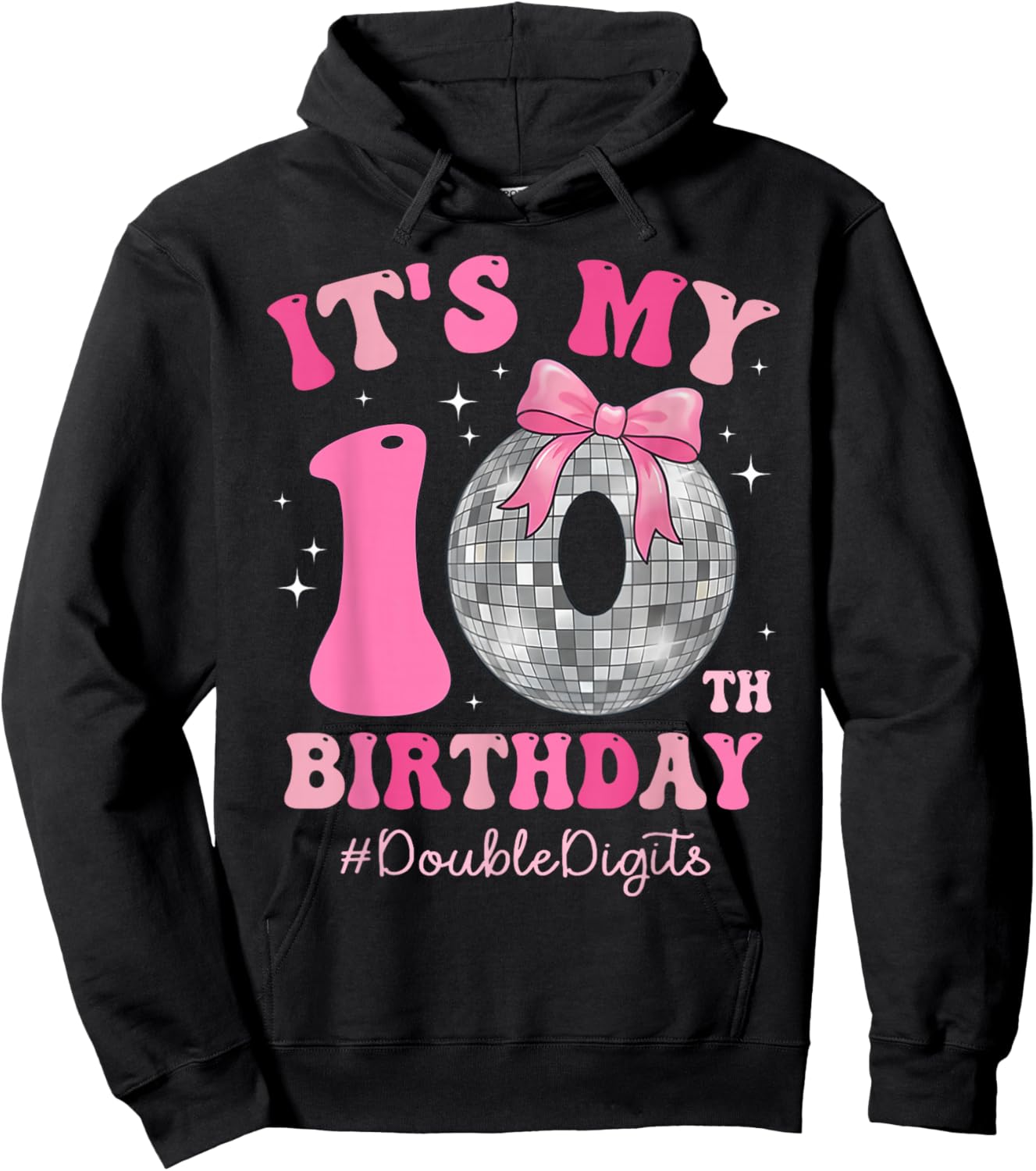 It's My 10th Birthday Girl Double Digits Bow Disco Ball Hoodie - Hoodie | Black