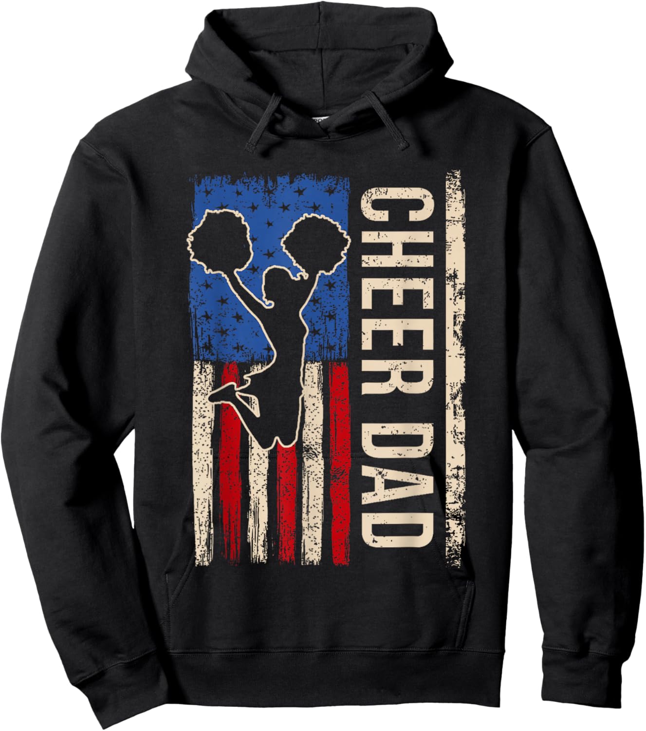 Vintage Cheer Dad Cheerleading American Flag Men Design Hoodie - Hoodie | Black