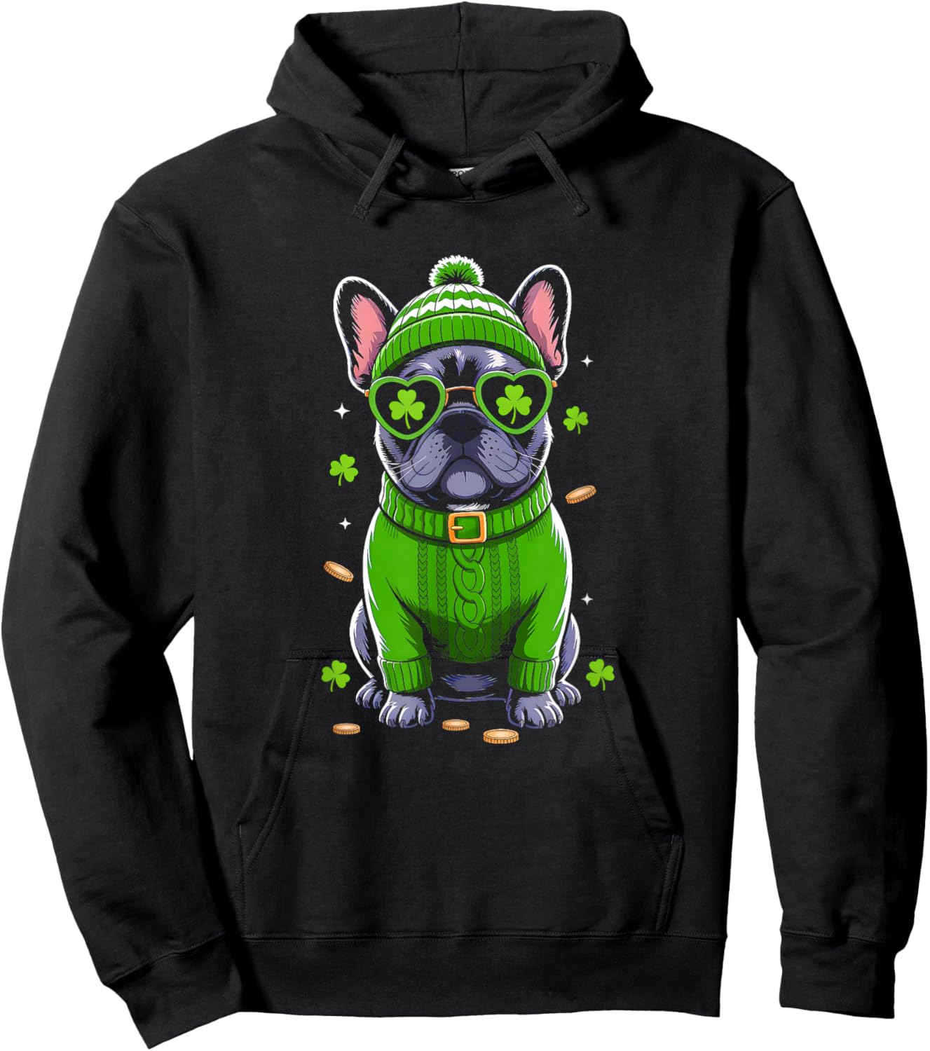 French Bulldog Dog St Patricks Day Lucky Shamrock Dog Lover Hoodie - Hoodie | Black