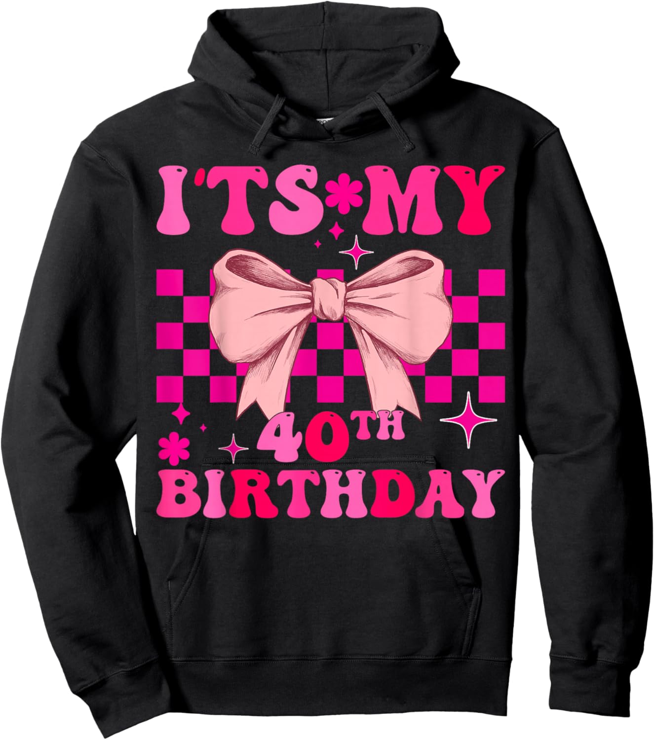 Groovy It’s My 40th Birthday Coquette Bow Girls Hoodie - Hoodie | Black
