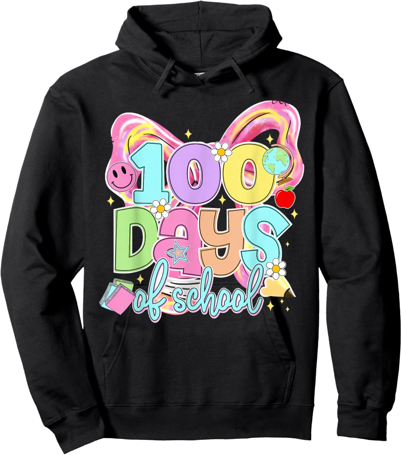 100th Day of School Coquette Bow 100 Days Teacher Girl Women Hoodie - Hoodie | Black