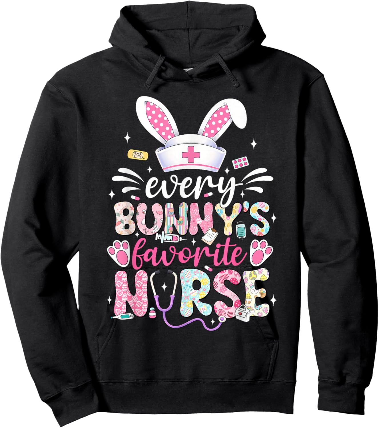 Every Bunny's Favorite Nurse Cute Easter Bunny Nurse Squad Hoodie - Hoodie | Black
