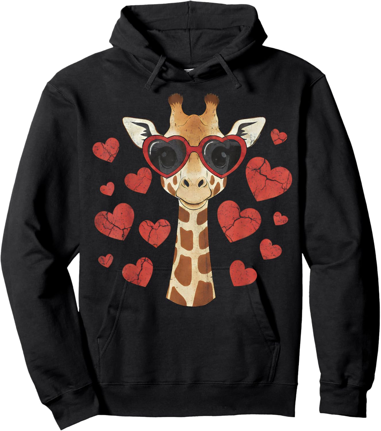 Giraffe Heart Glasses Cute Valentines Day Animal Lover Hoodie - Hoodie | Black