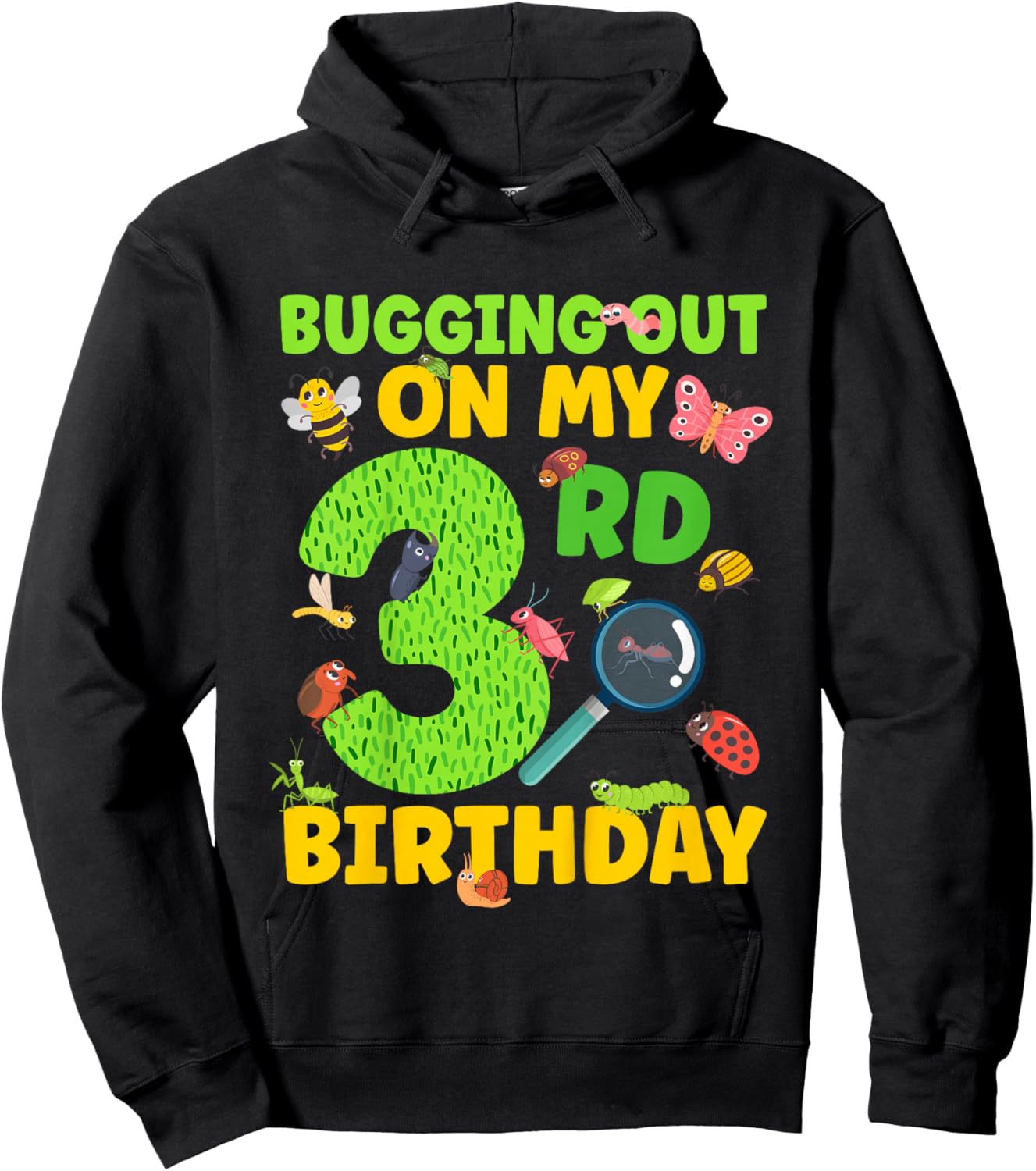 3rd Bug Birthday Party 3 Year Old Bugs Birthday Hoodie - Hoodie | Black
