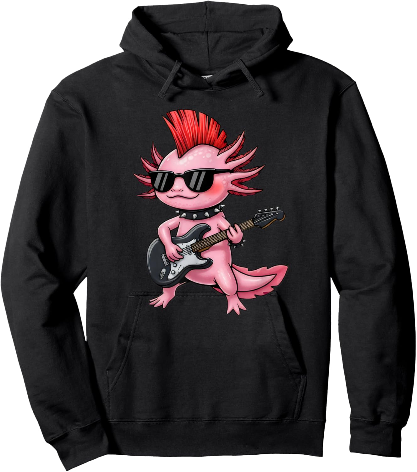 Punk Rock Axolotl Playing Guitar Funny Cool Rock'n Roll Hoodie - Hoodie | Black