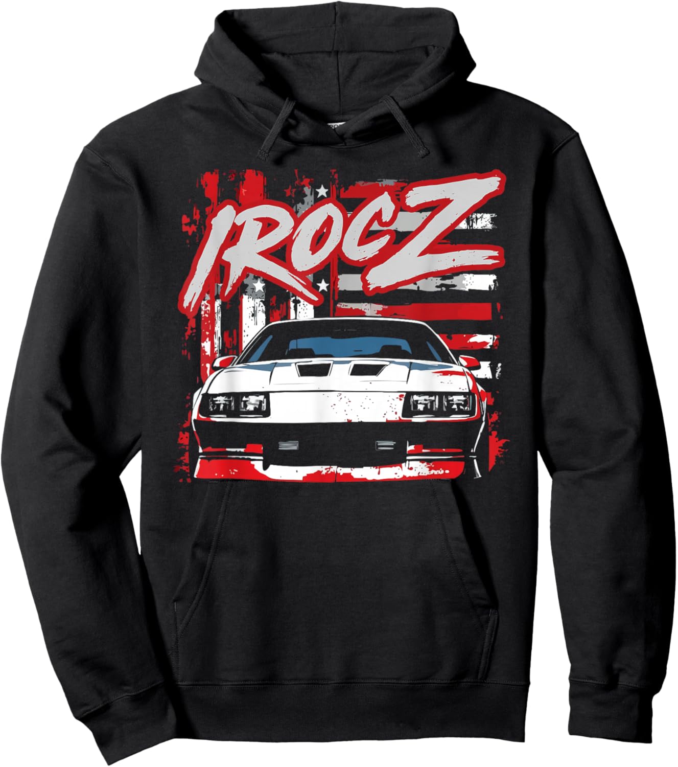 American Classic 1985 IROC Z Front Profile Shot USA Flag Hoodie - Hoodie | Black
