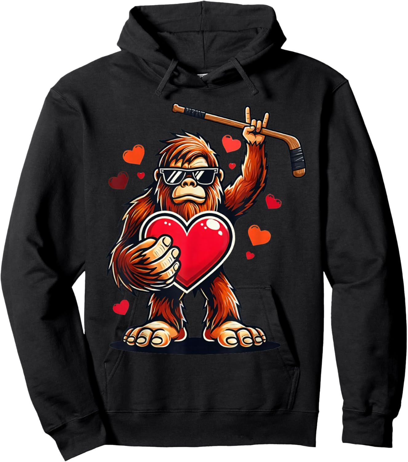 Ice Hockey Valentine 67 Six Seven Bigfoot Funny Heart Boys Hoodie - Hoodie | Black