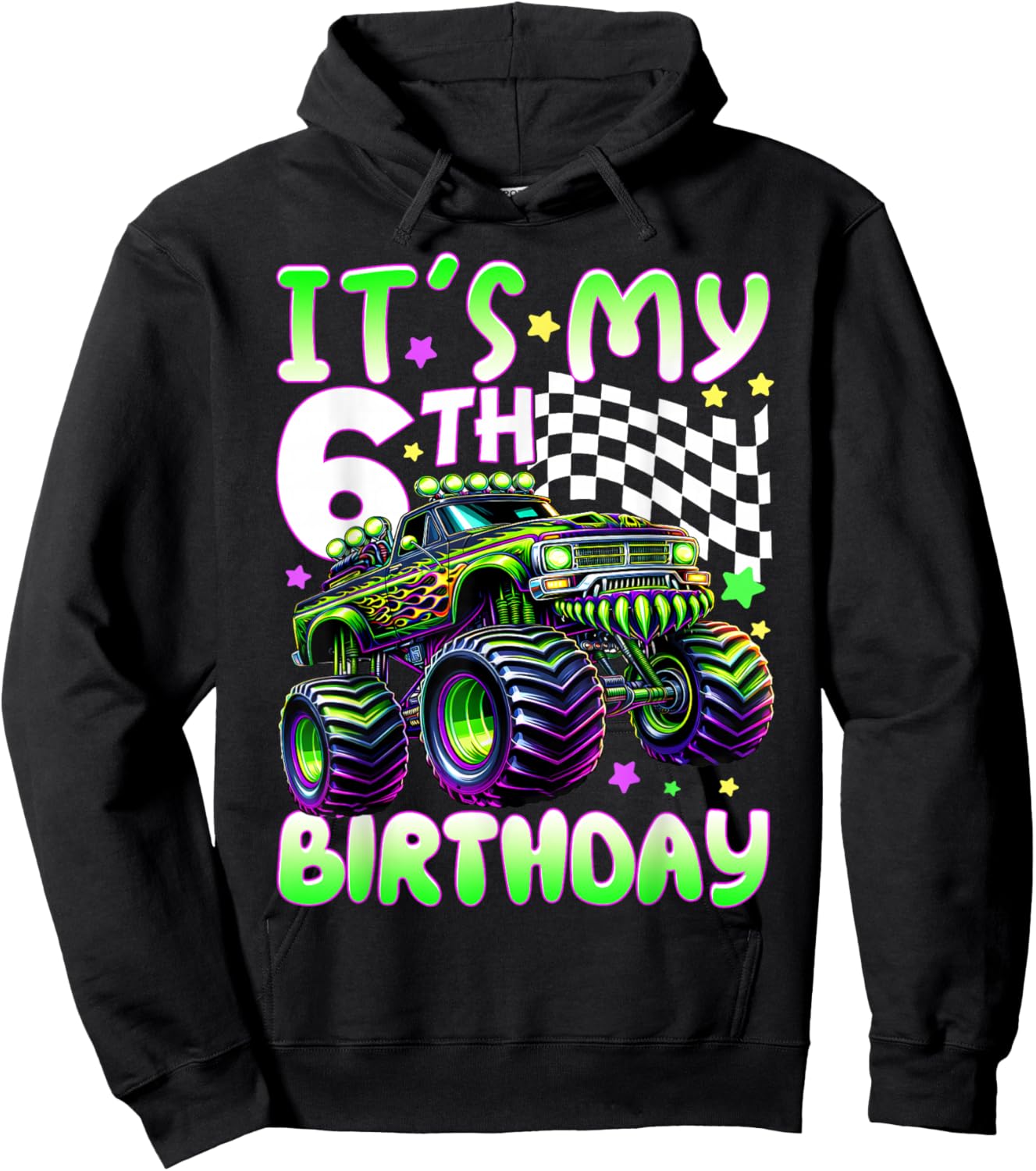 It's My 6th Birthday Boy Monster Truck 6 Year Old Bday Kids Hoodie - Hoodie | Black