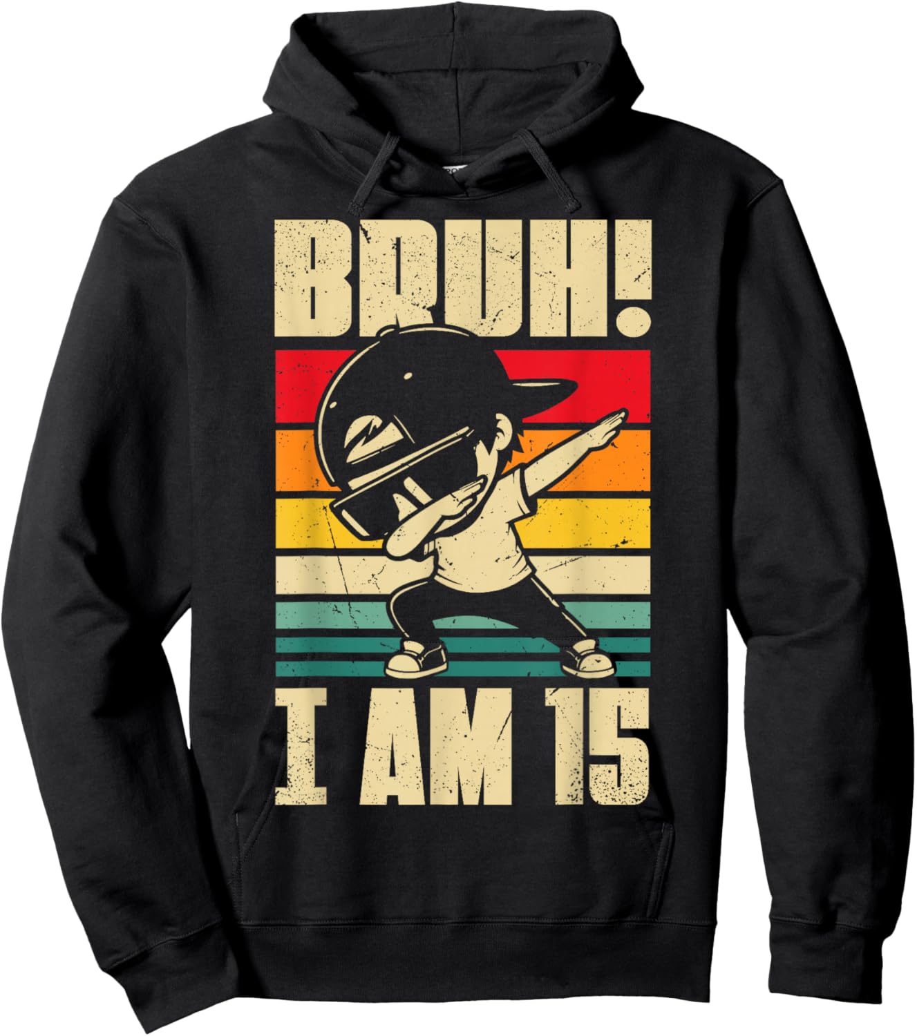 Bruh I Am 15 Year Old Dabbing Boy 15th Birthday Decorations Hoodie - Hoodie | Black