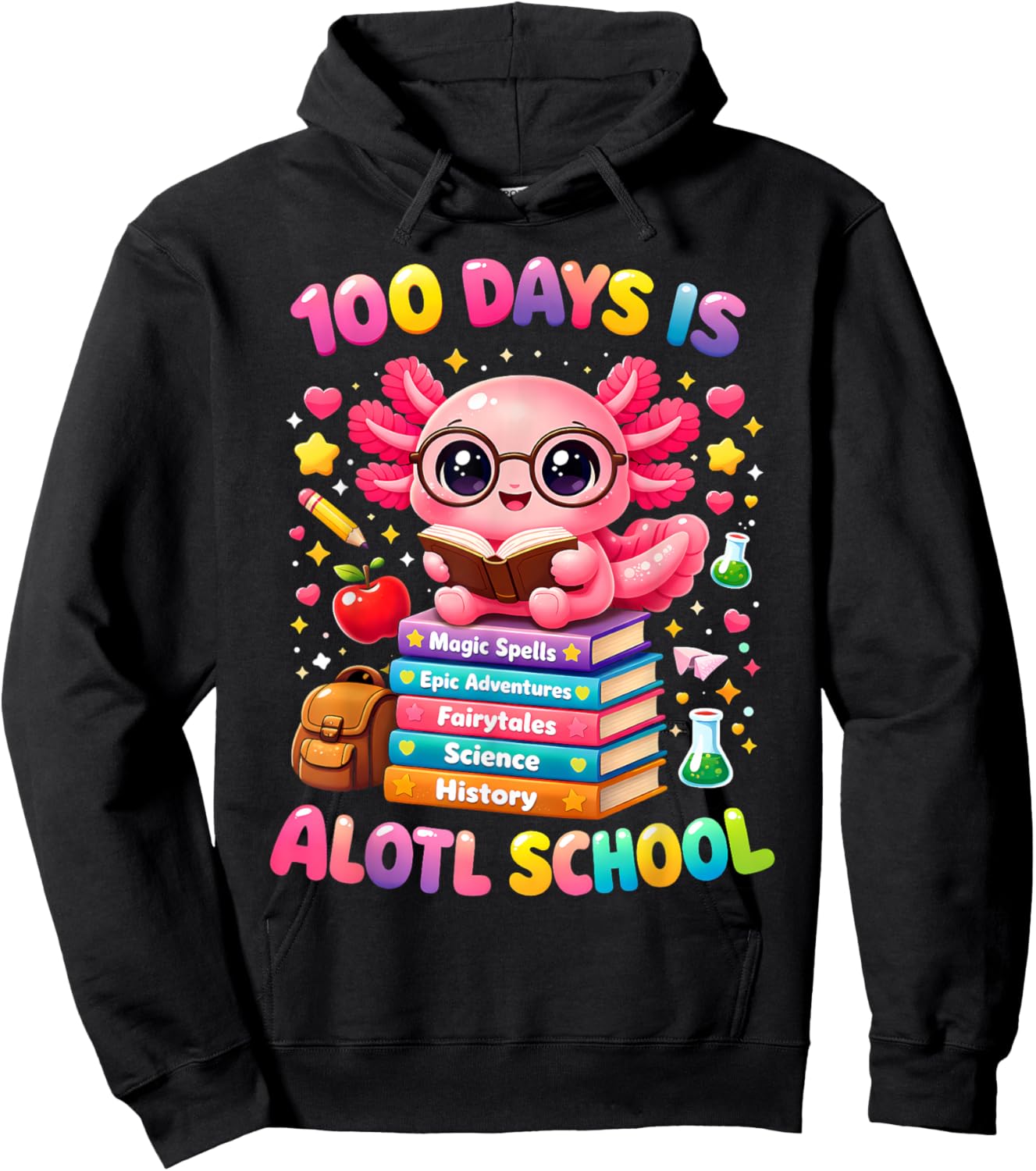 101 Days of School Axolotl Cute Kids Teacher Party Hoodie - Hoodie | Black