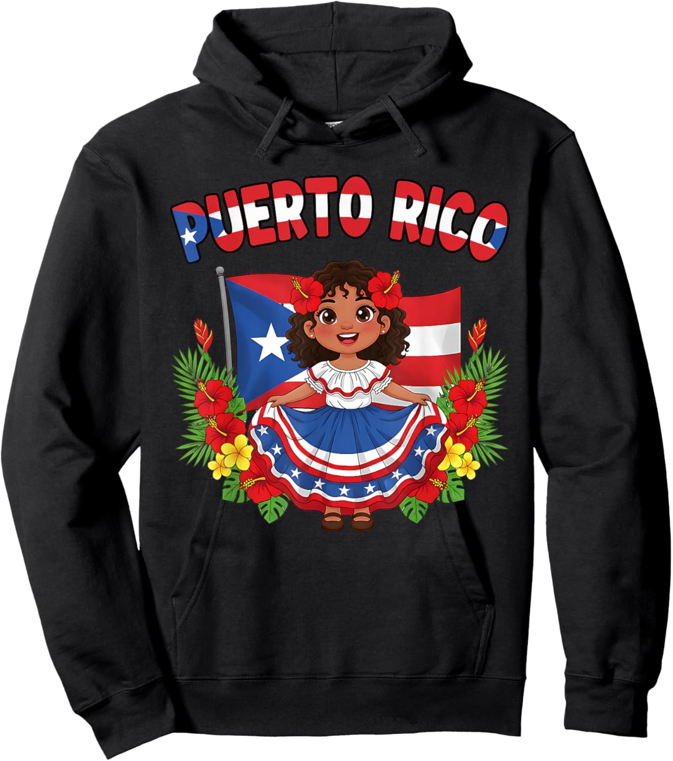 Flowers Puerto Rico Boricua Traditional Puerto Rican Girl Hoodie - Hoodie | Black