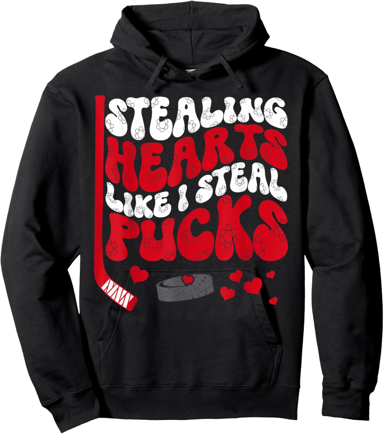 Stealing Hearts Like I Steal Pucks Valentine's Day Hockey Hoodie - Hoodie | Black