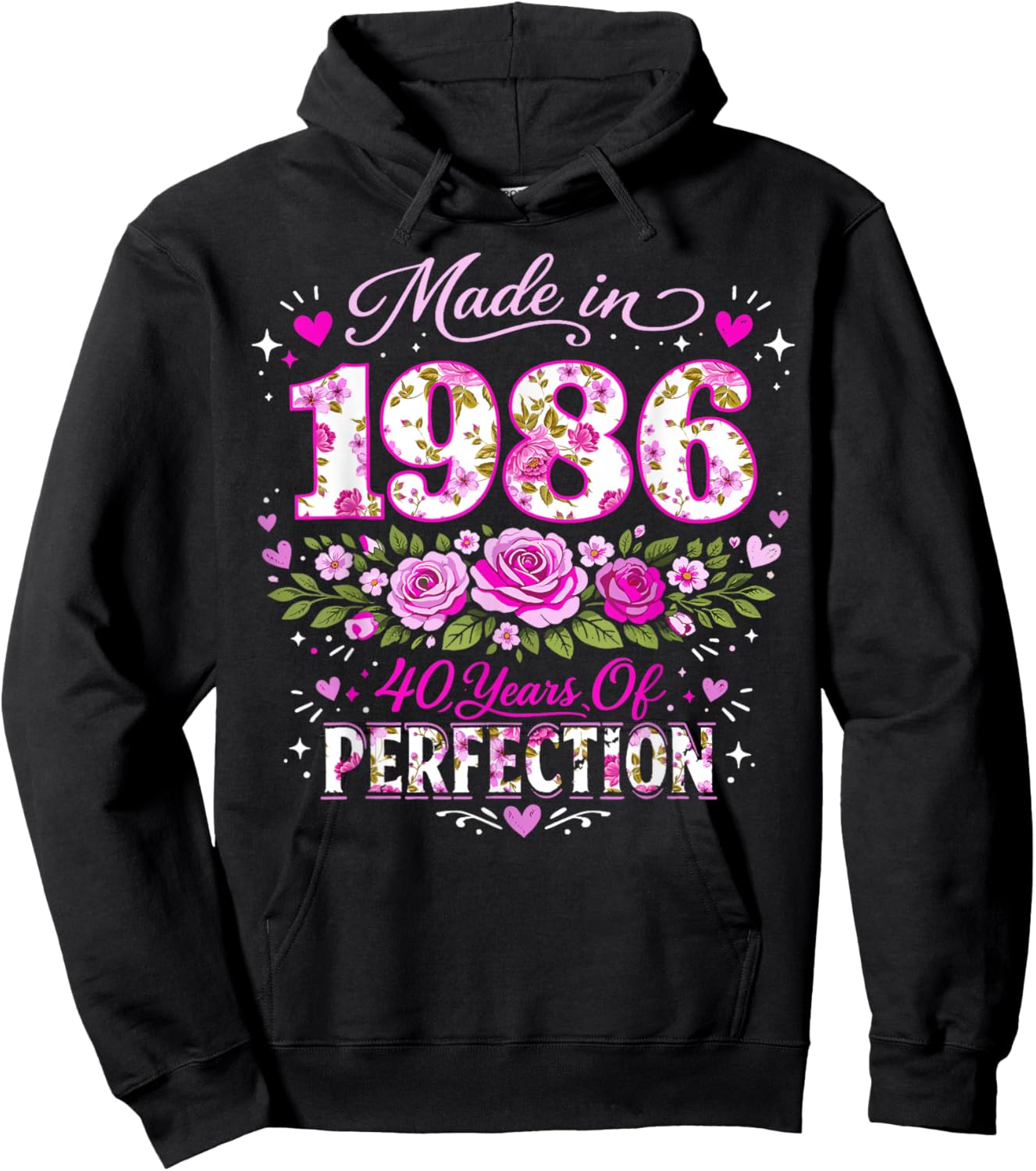 40 Year Old Made 1986 Floral 40th Birthday Women Hoodie - Hoodie | Black