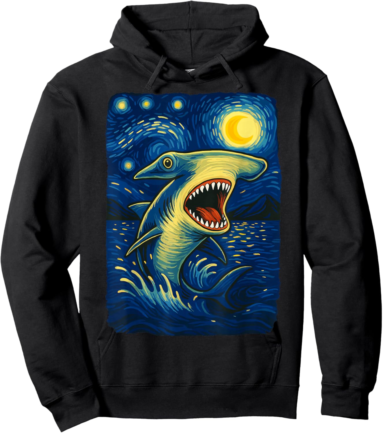 Hammerhead Shark Starry Night Van Gogh Shark Lover Art Hoodie - Hoodie | Black