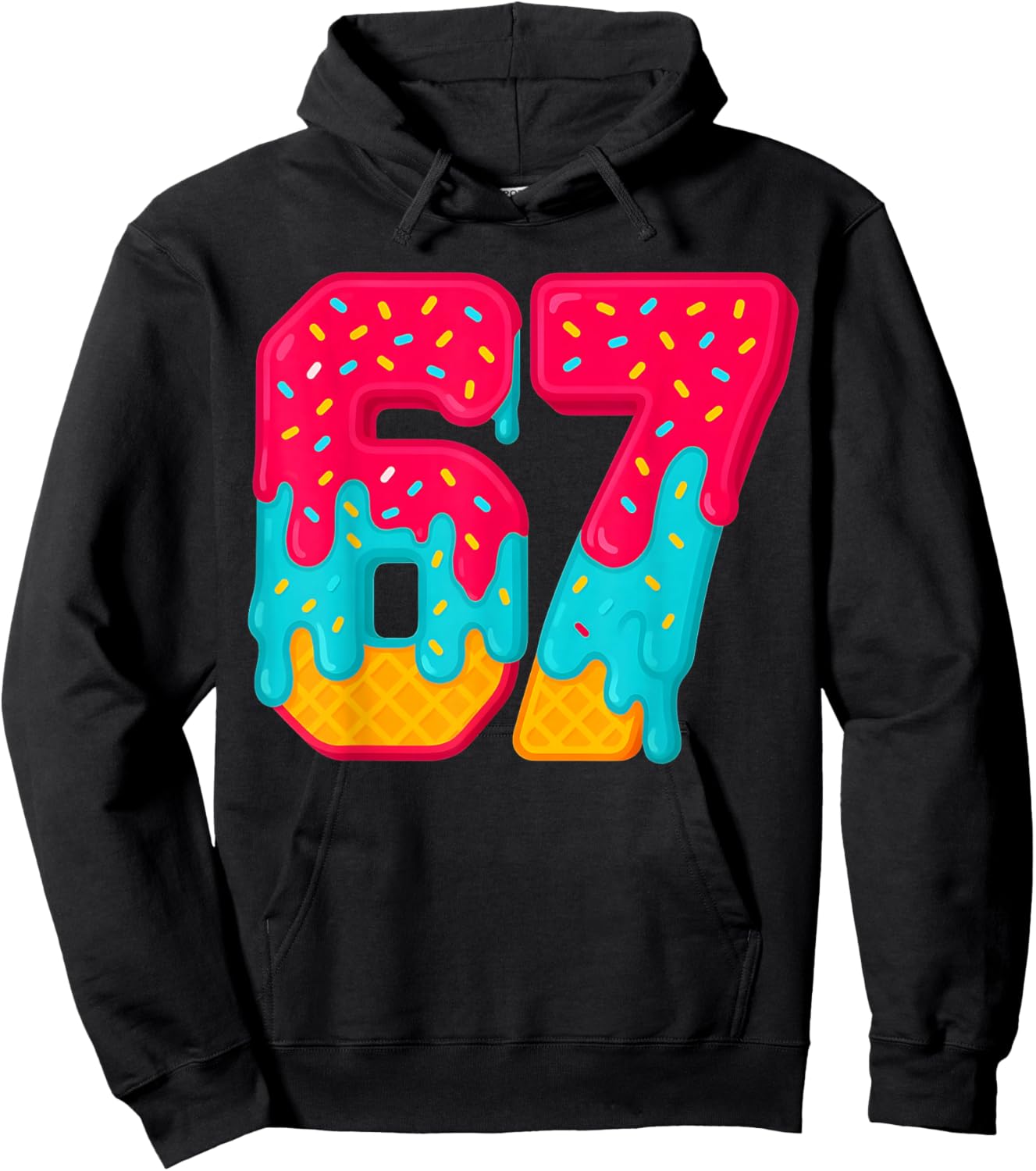 67 Ice Cream Drip Meme Funny Six Seven Gen Alpha Slang Gifts Hoodie - Hoodie | Black