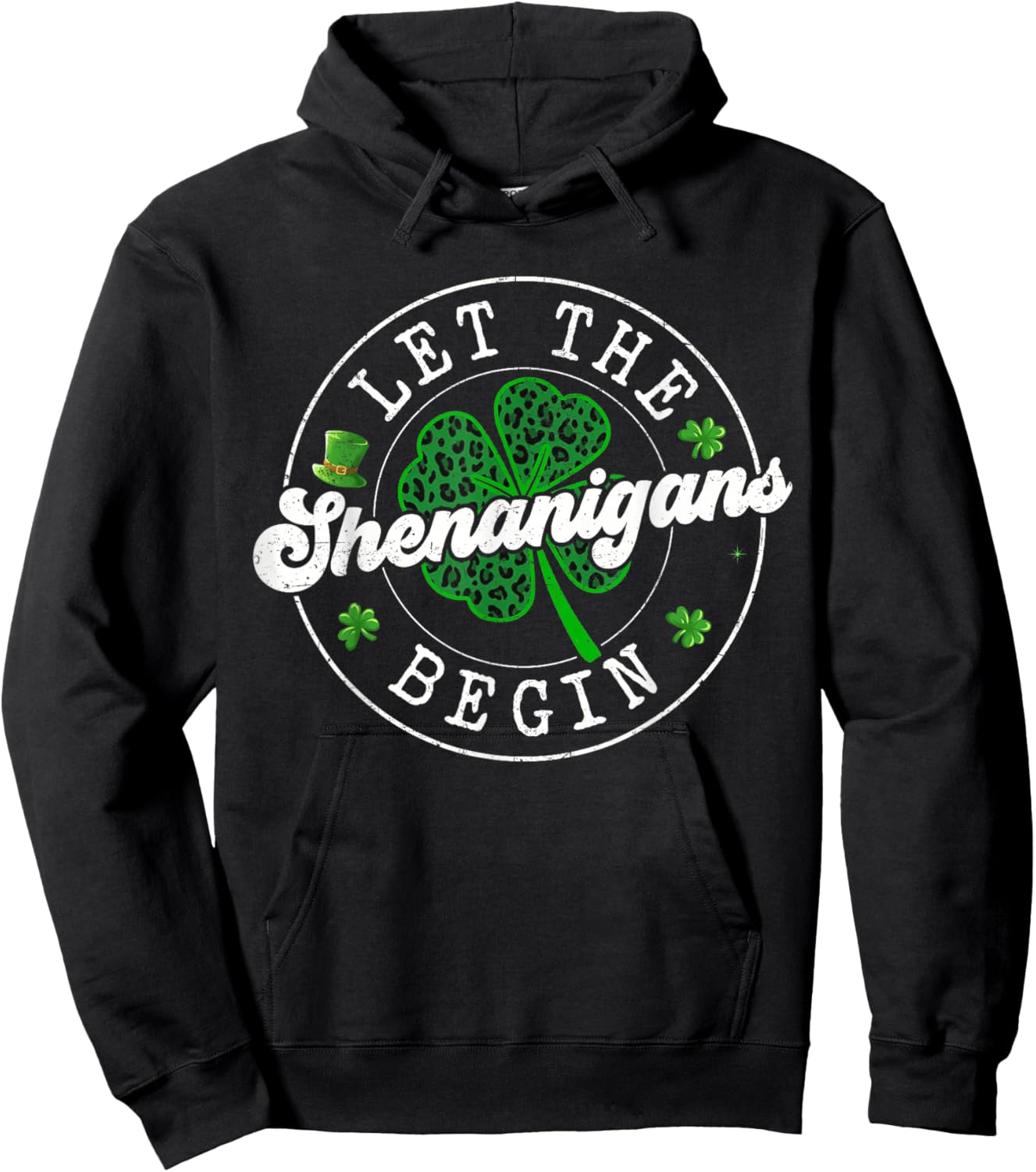 St Patrick Day Let The Shenanigans Begin Leopard Clovers Hoodie - Hoodie | Black