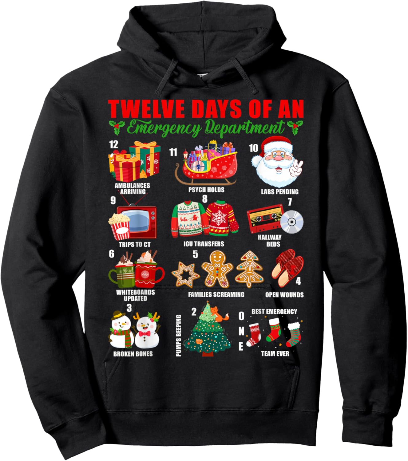 Twelve Days of an Emergency Department ED Nurse Christmas Hoodie - Hoodie | Black