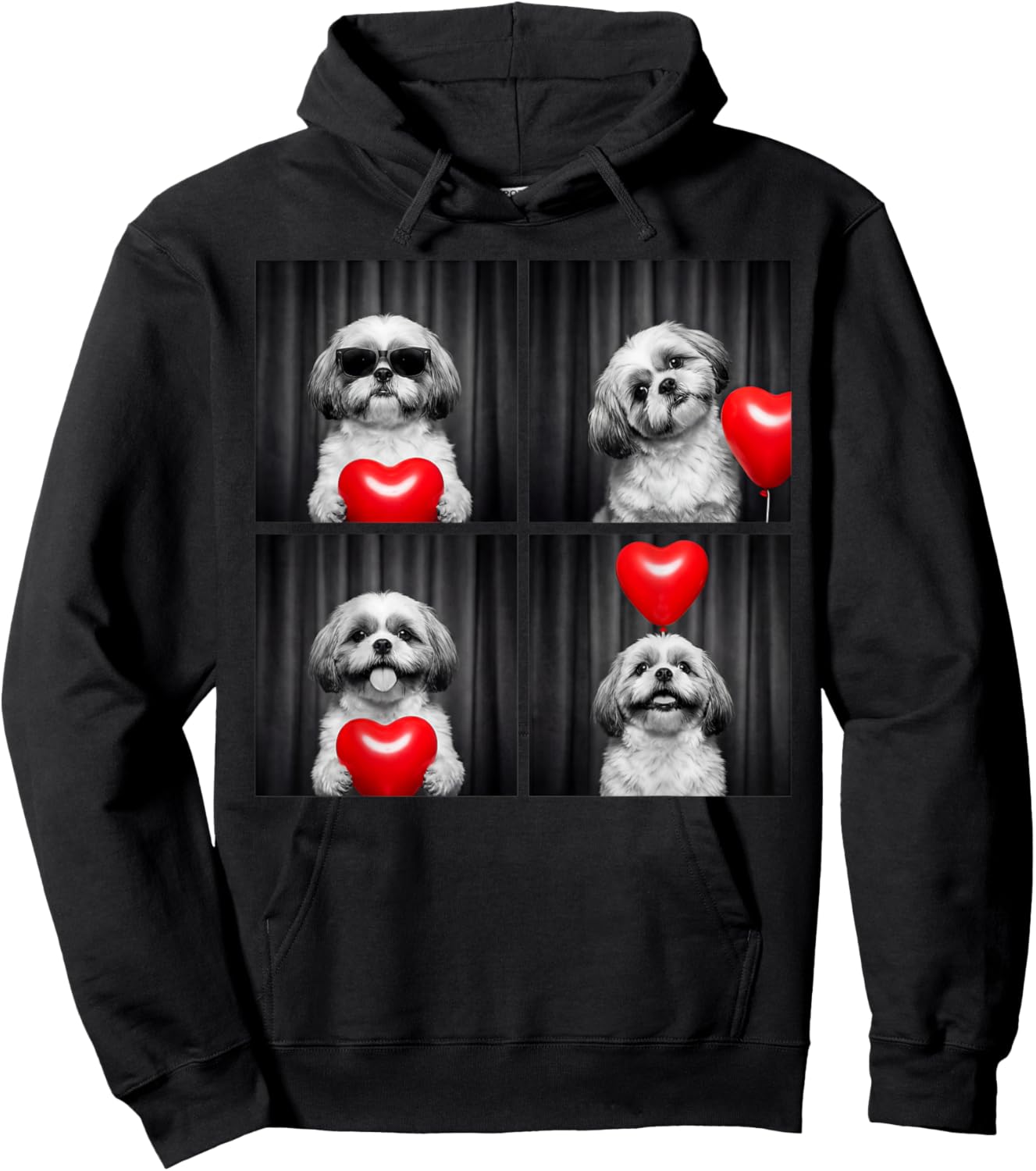 Funny Shih Tzu Photobooth Dog Lover Design Valentines Hoodie - Hoodie | Black