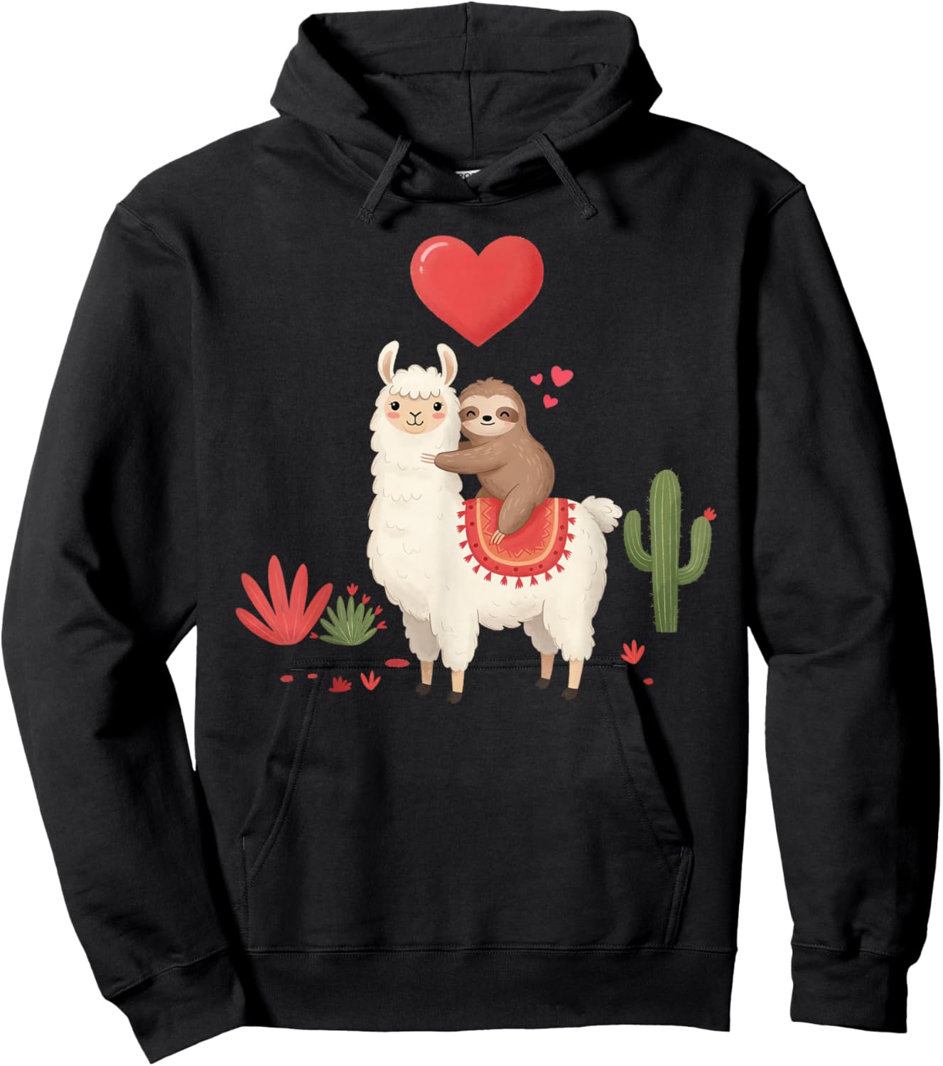 Sloth Riding Llama Valentines Day Funny Llama Love Spit Hoodie - Hoodie | Black