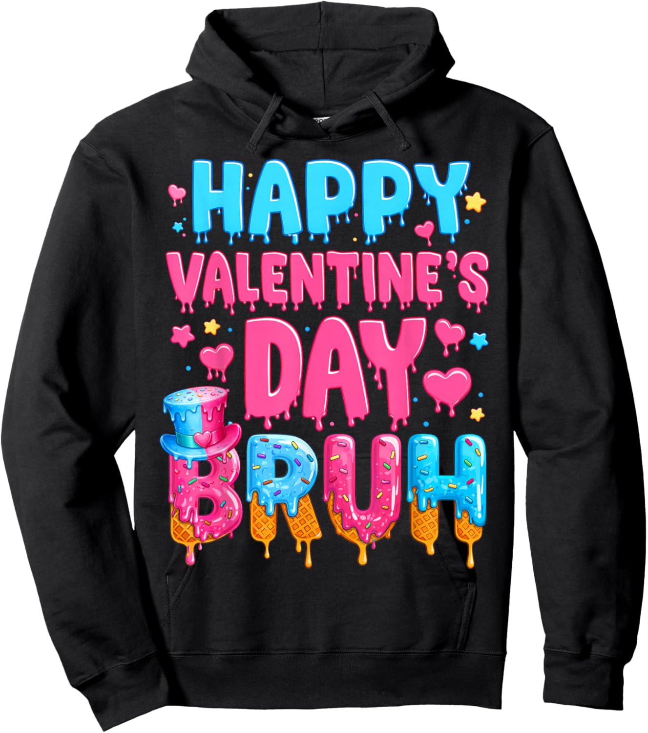 Happy Valentines Day Bruh Ice Cream Drip Valentine Kids Boys Hoodie - Hoodie | Black