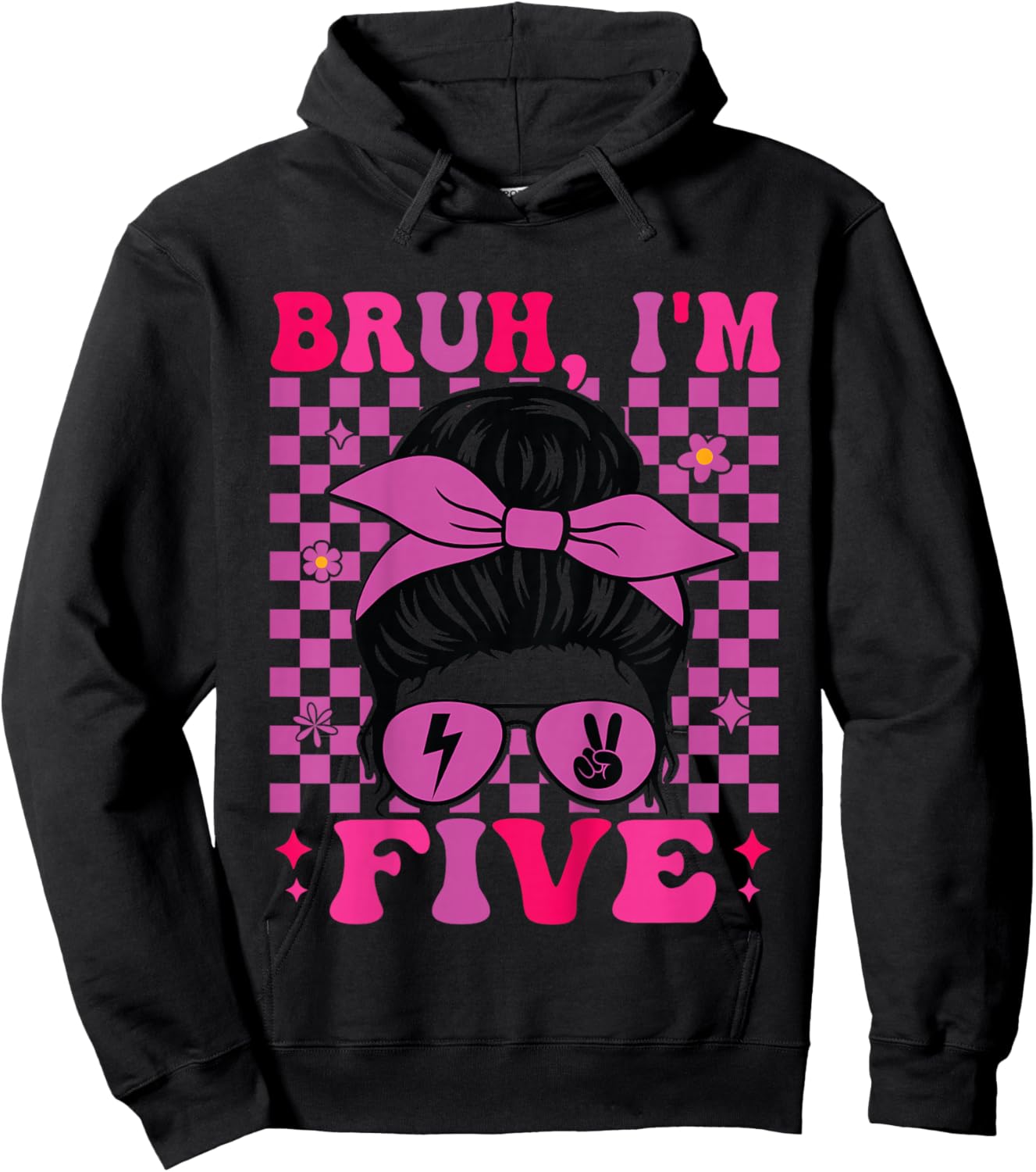 Bruh I'm Five 5 5th Birthday Girls Groovy 5 Years Old Hoodie - Hoodie | Black