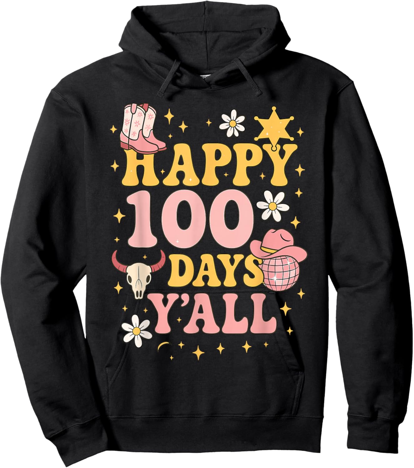 Happy 100th Day Y’All Cowgirl Girls School Hoodie - Hoodie | Black