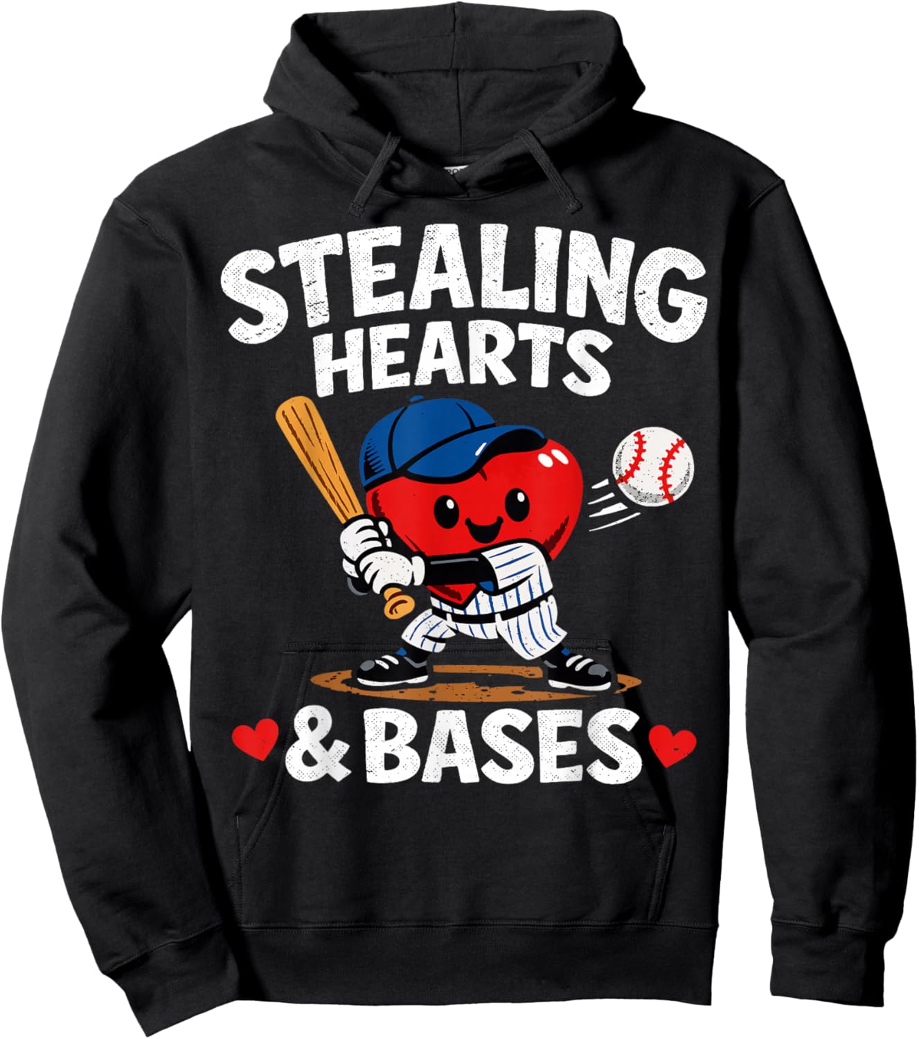 Stealing Hearts & Bases Valentine’s Day Baseball Love Hoodie - Hoodie | Black
