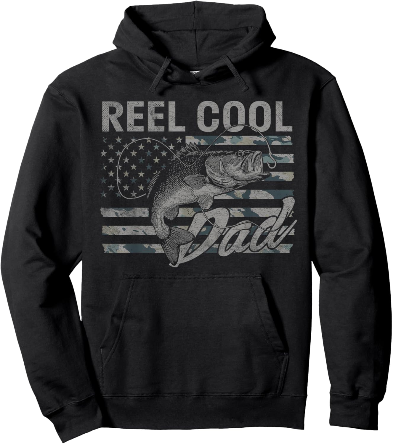 Reel Cool Dad Camo American Flag Bass Fishing Hoodie - Hoodie | Black