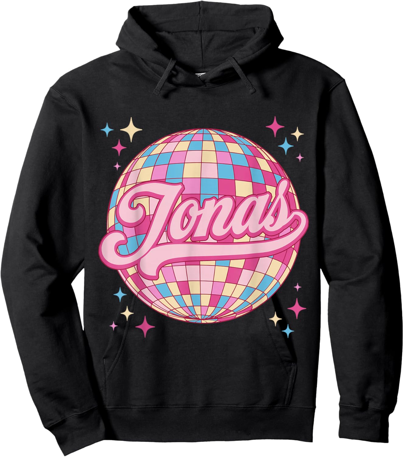 Retro Jonas First Name Personalized Disco 80s Birthday Hoodie - Hoodie | Black